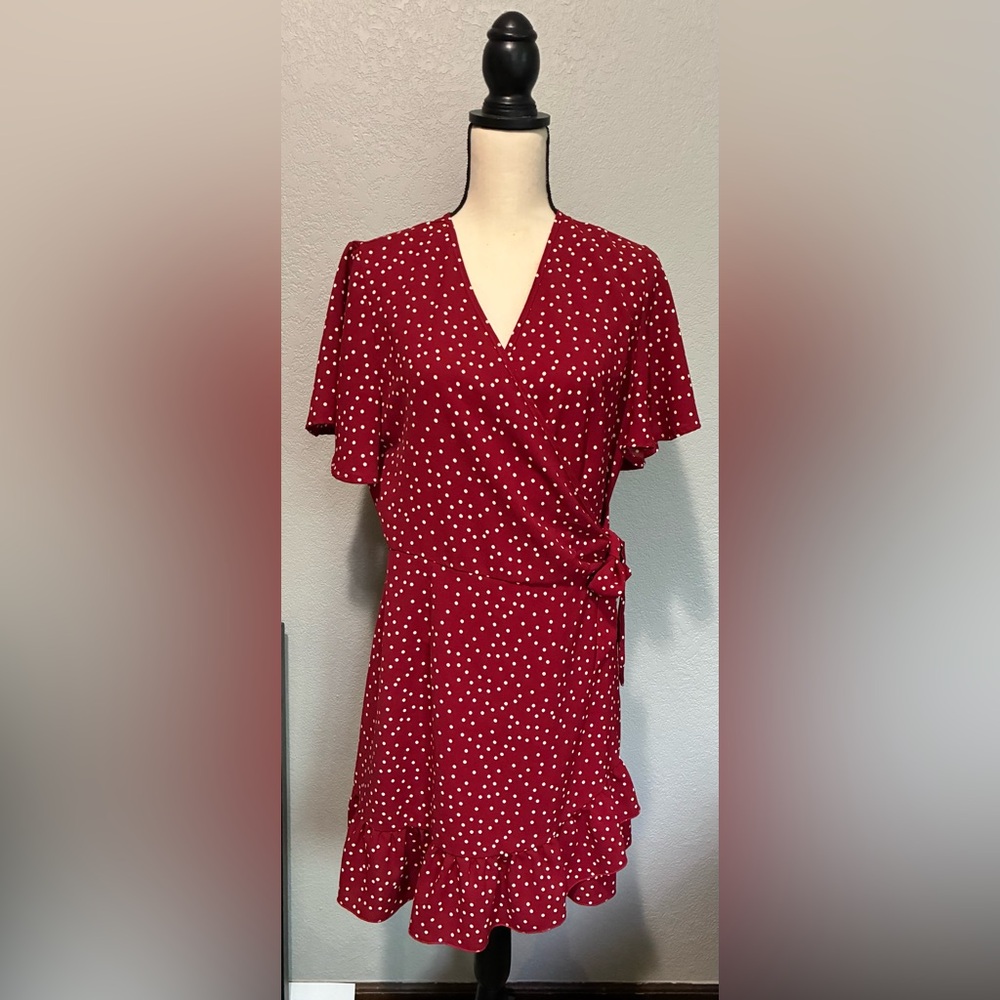 Red & White Polka Dot Wrap Dress size XL